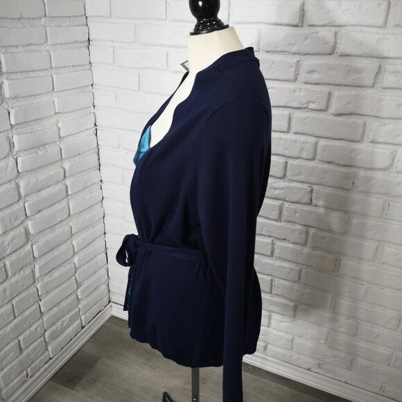 NWT Apt. 9 Ladies Size 1X Navy w/ Teal Front Layered Insert Belted Cardigan - Picture 5 of 11